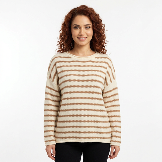 Elise Women's Boat Neck Sweater | Striped Knit, Exposed Seams