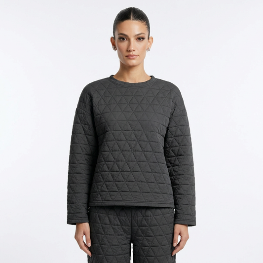 Ensemble détente femme Eliana | Tricot matelassé géométrique, ensemble deux pièces