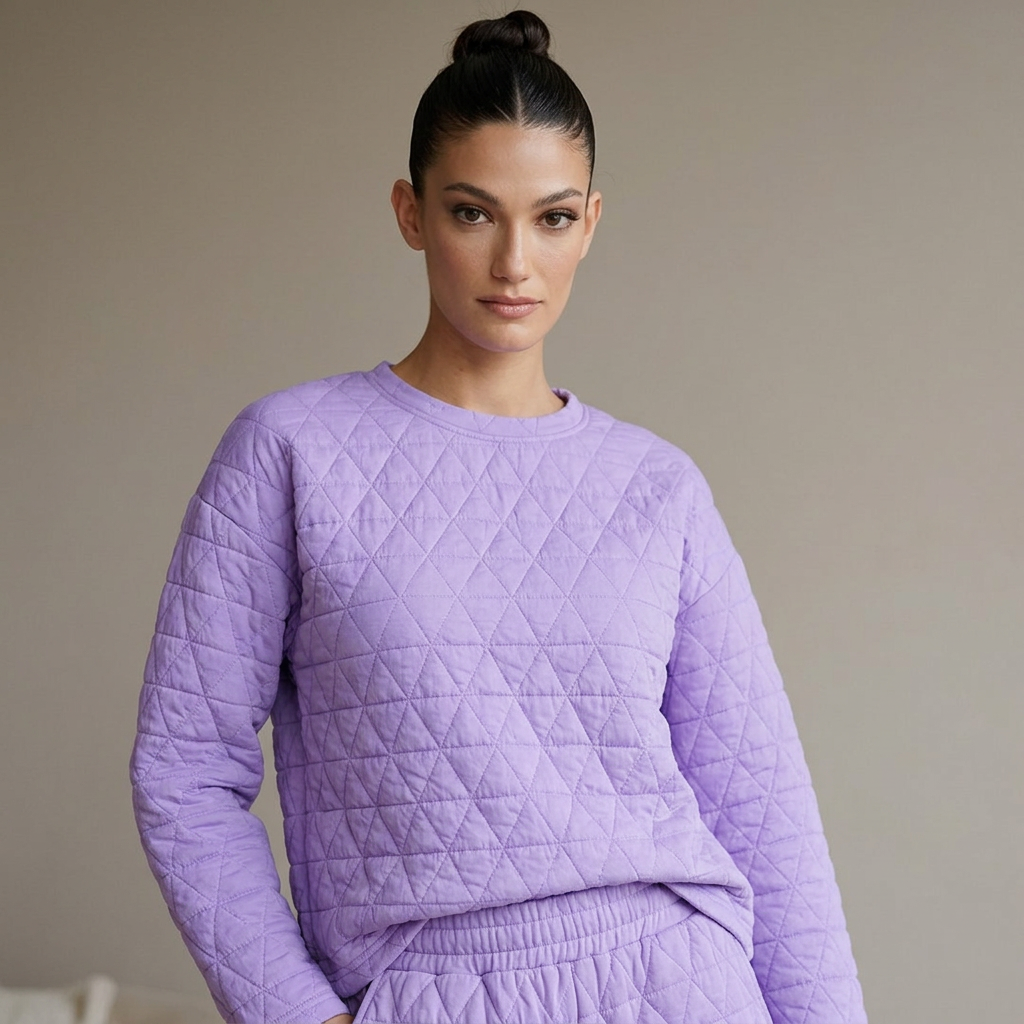 Conjunto de lounge para mujer Eliana | Punto acolchado geométrico, conjunto de dos piezas