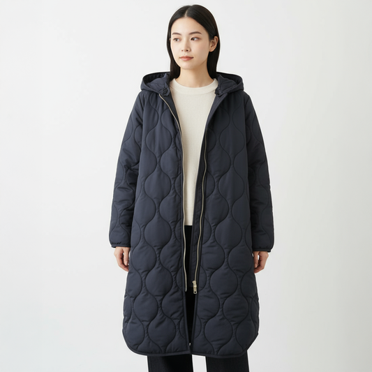 Quinn Women's Long Puffer Coat | Quilted, Hooded Design for Winter Warmth