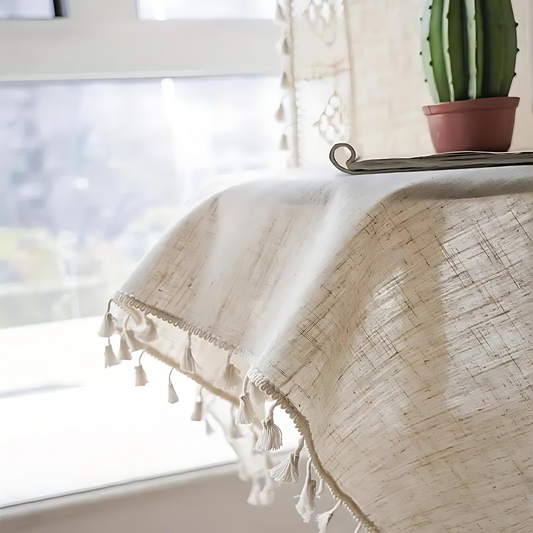 Farmhouse Chic Linen Geometric Curtain | Tassel Detail, All-Season