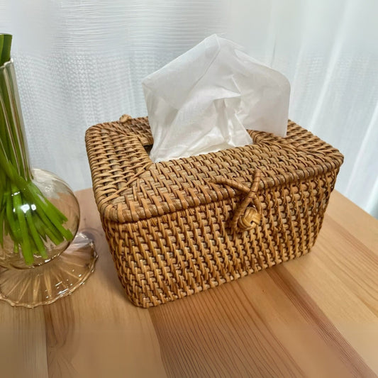 Bespoke Rattan Tissue Box | Handwoven, Lid Cutout