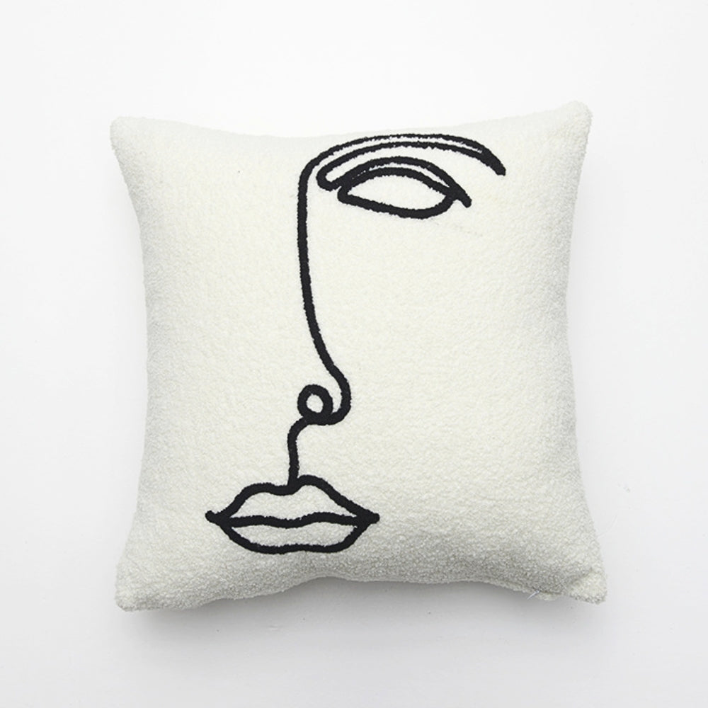 Abstract Face Bouclé Cushion Cover | Artful Design, Hidden Zip