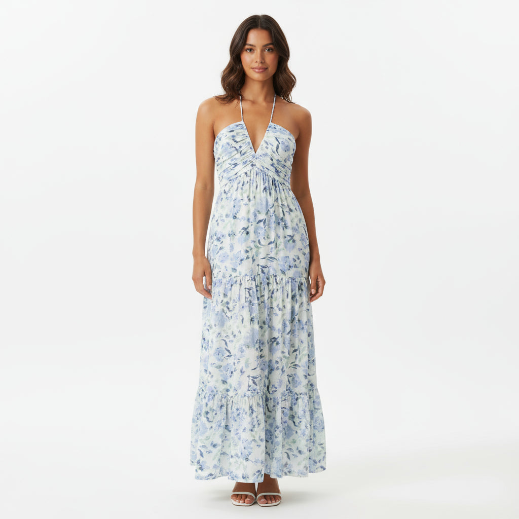 Robe maxi pour femmes Anya | Imprimé floral, col halter