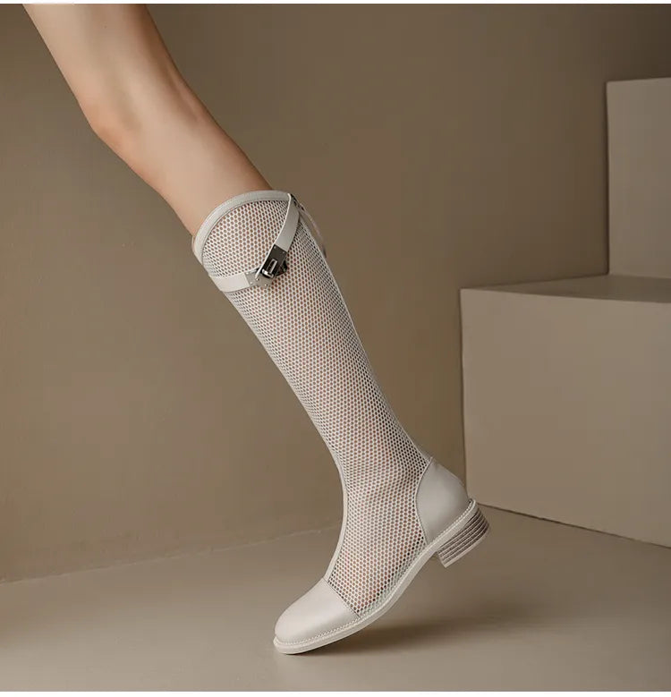 Breeze Women's Knee High Boots | Durable PU, Chic See-Through Design