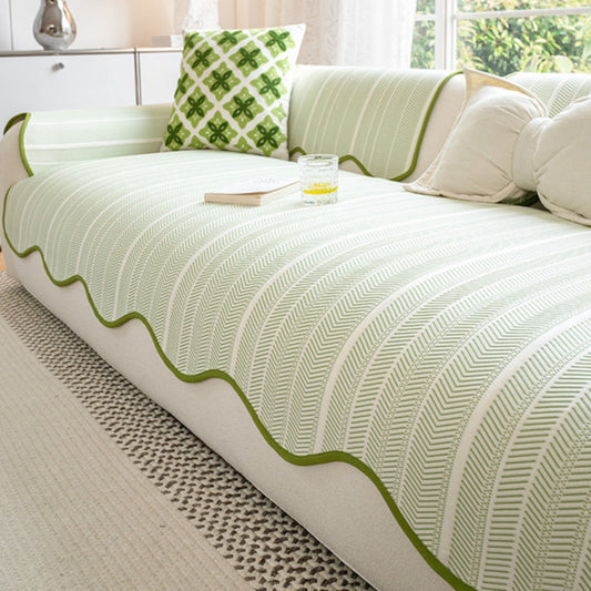 Elegant Herringbone Sofa Cover with Scalloped Edge | Soft Microfiber for Stylish Protection 1