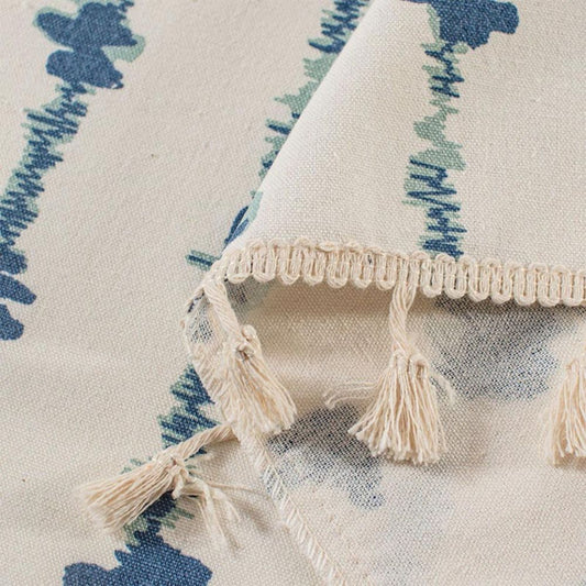 Inkblot Blue Tassel Cabinet Curtain | Coastal Pattern, Rod Pocket