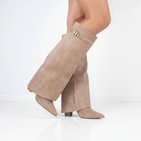 Nena Women's Knee High Boots | Wide Flare Top, Block Heel