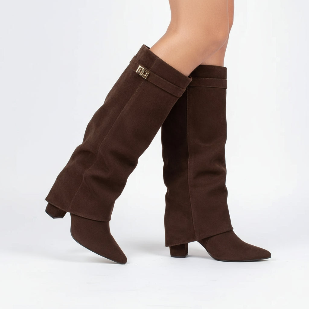 Nena Women's Knee High Boots | Wide Flare Top, Block Heel