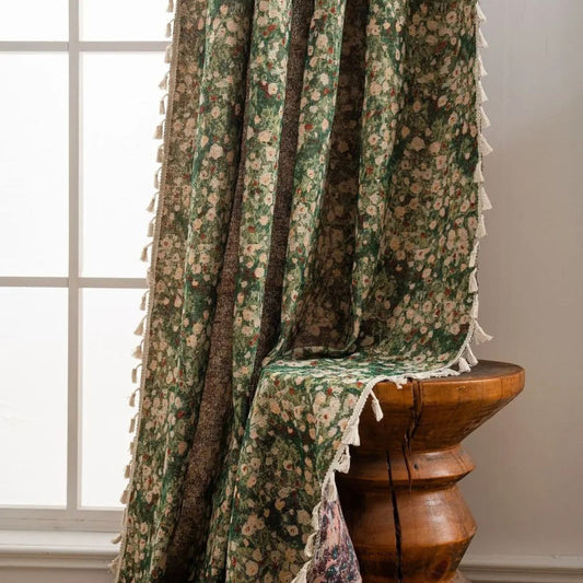 Noveau Ditsy Floral Tassel Curtain | Vintage French, Light-Softening