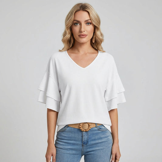 Blouse pour Femme Rina | Manches Volantées, Encolure en V