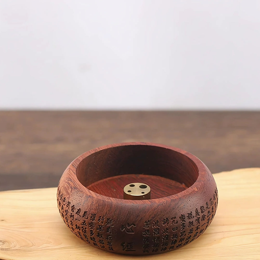Solid Wood Incense Stick Holder with Brass Insert