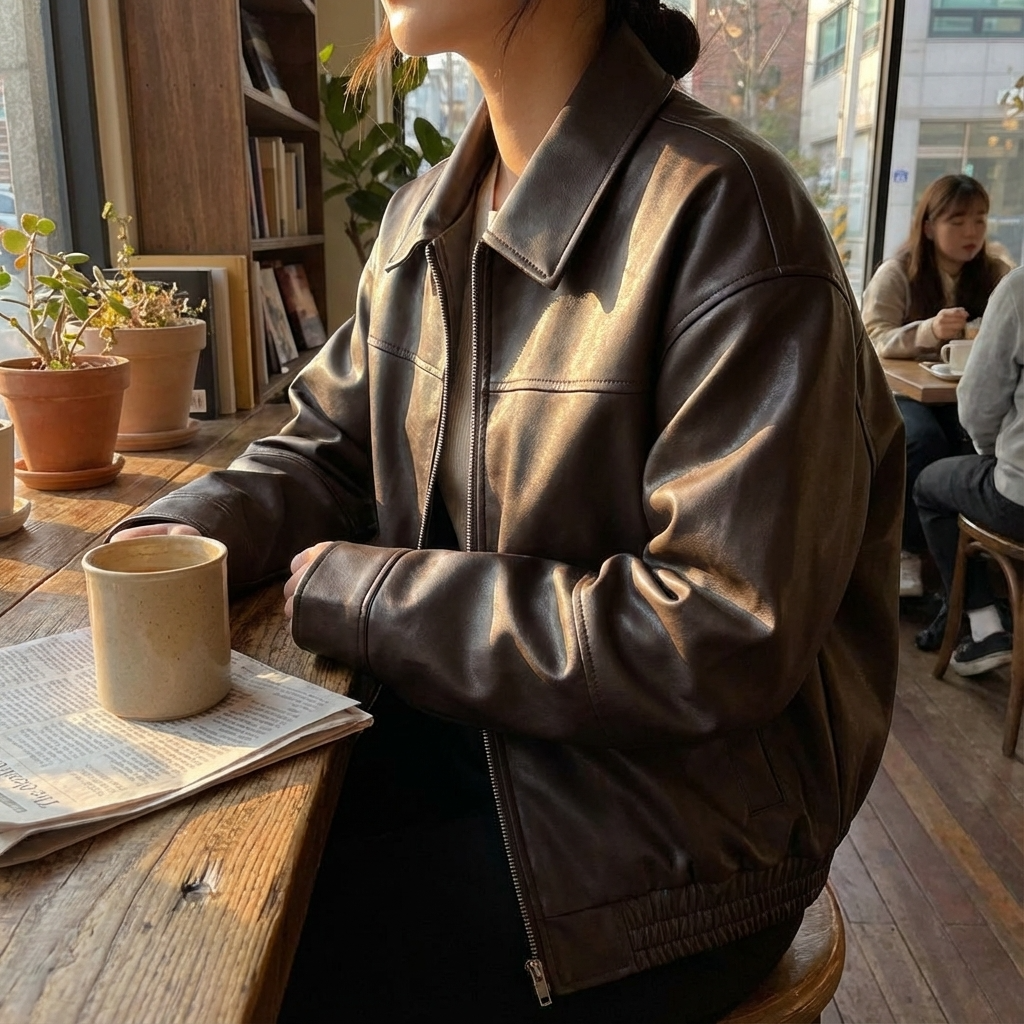 Chaqueta de cuero vegano para mujer Sienna | Cierre frontal, Silueta relajada