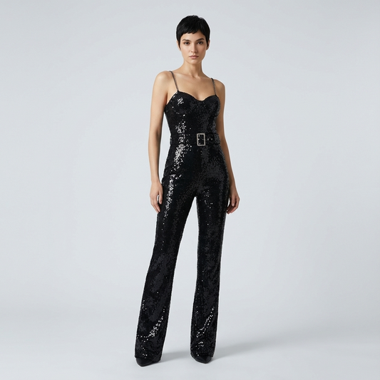 Sona Women's Sequin Jumpsuit | Flared Trousers, Underwire Bustier