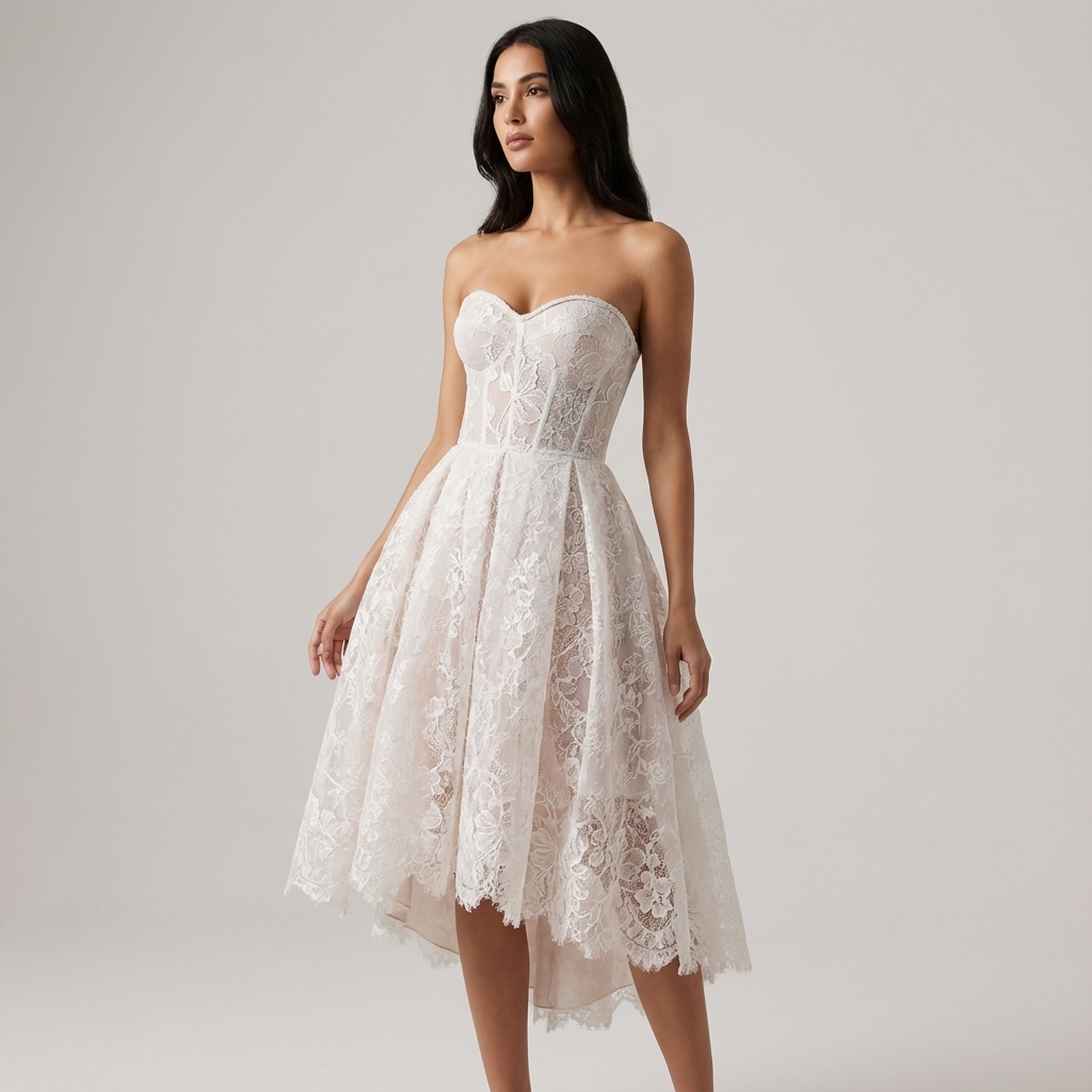 Seraphina Women’s Strapless Lace Midi Dress | Sweetheart Neckline, Flared Skirt