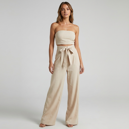 Arlena Women’s Strapless Jumpsuit | Wide Leg, Tie Waist