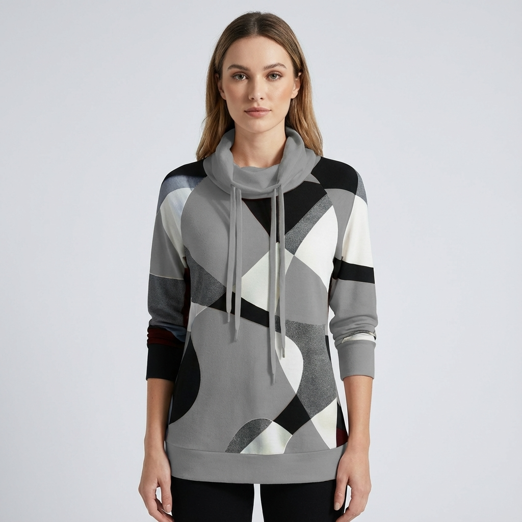 Thistle Virella Women’s Pullover Hoodie | Geometric Print, Cowl Neck