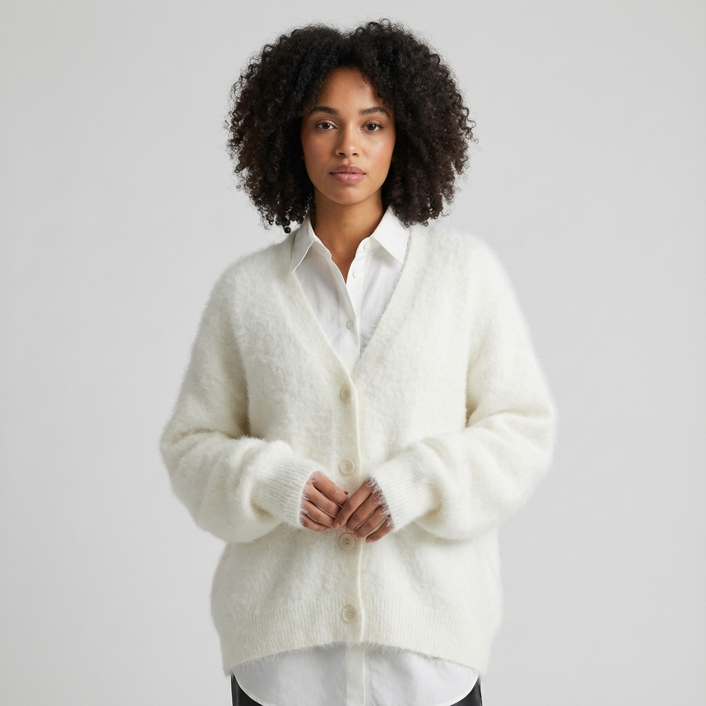 Cardigan pour femmes Seraphine | Texture en maille duveteuse, boutonné devant