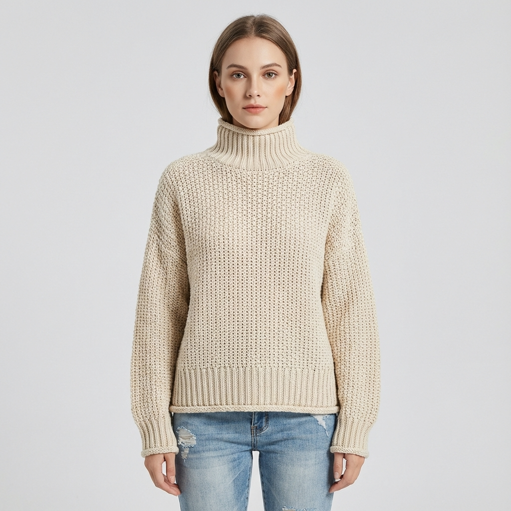 Cressida Women’s High-Neck Pullover | Textured Knit, Long Sleeve