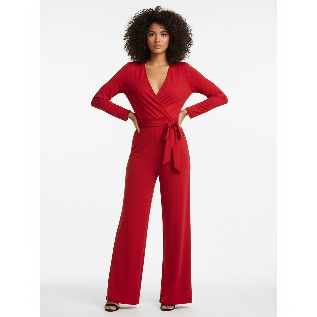 Vera Women's Jumpsuit | Elegant Wrap V-Neck, Wide-Leg Design