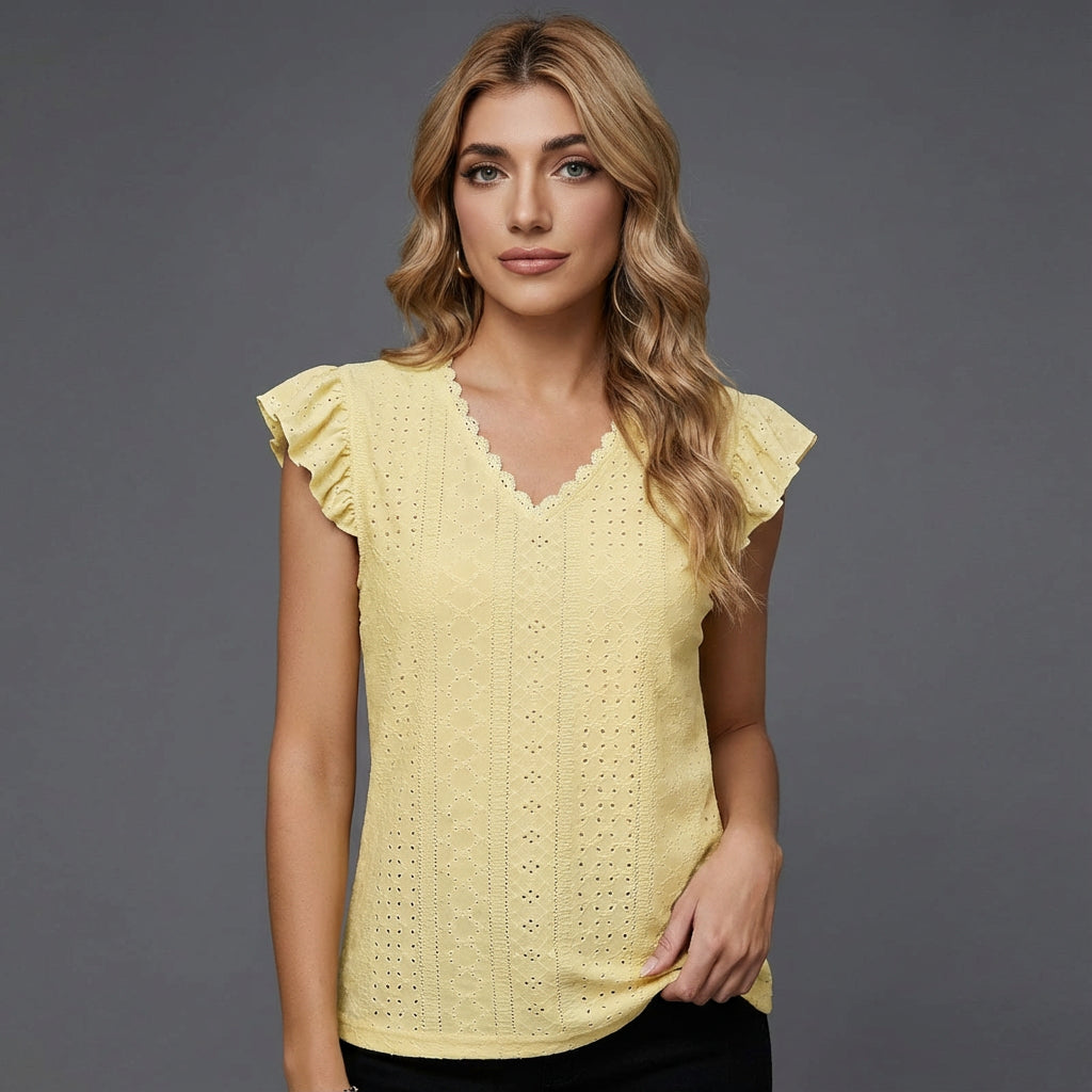 Blouse pour Femme Arden | Design Œillets avec Manches Volantées, Haut d'Été Léger