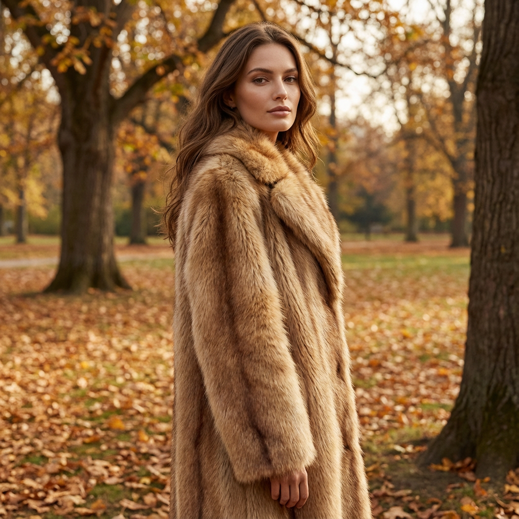 Nina Women's Maxi Coat | Faux Fur, Striped Design