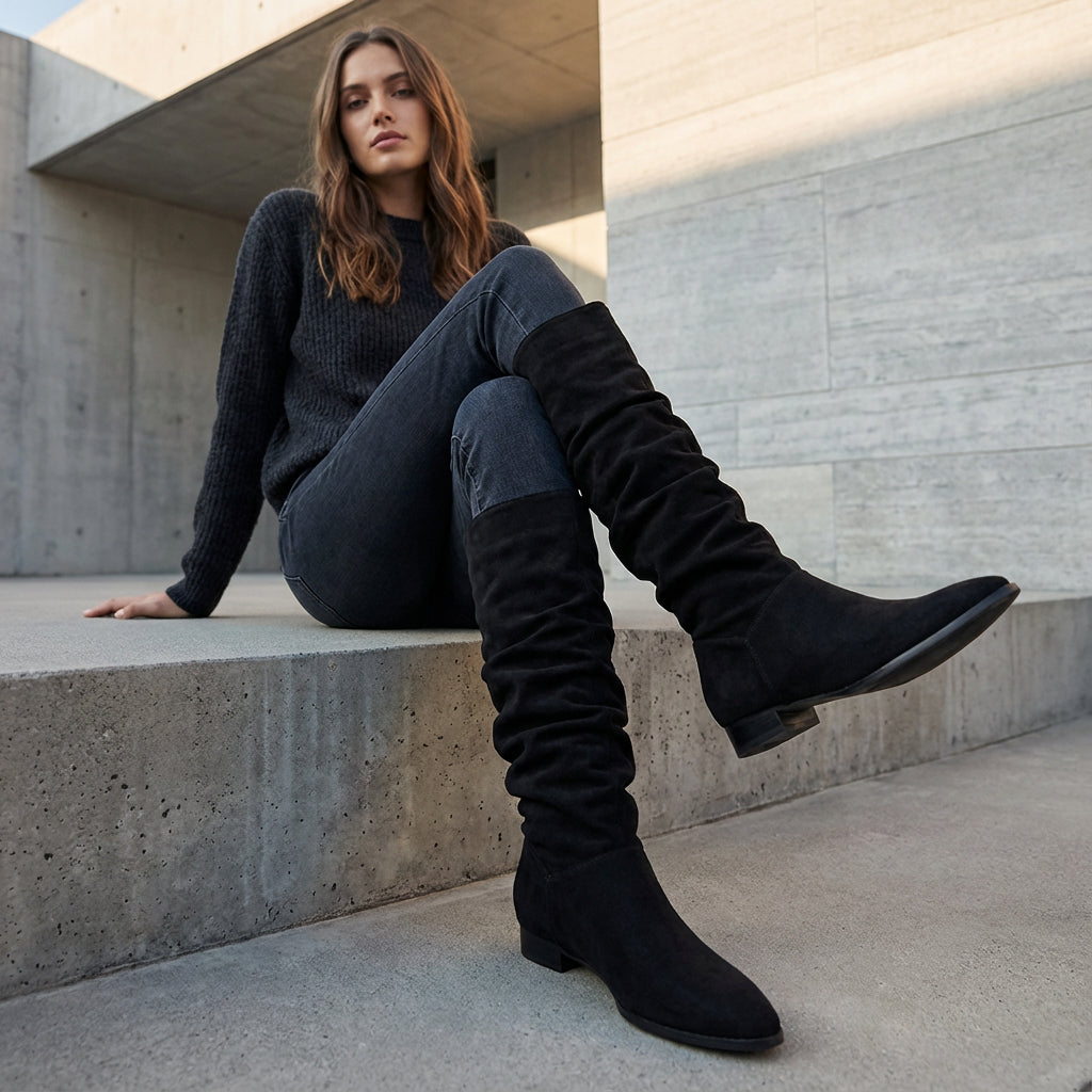 Amber Women's Knee High Boots | Slouchy Design with Block Heel, Relaxed Chic