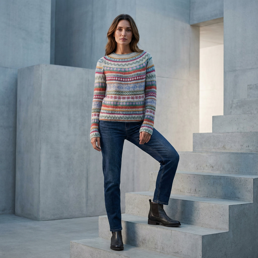 Avelyn Women’s Knit Sweater | Boat Neck, Multicolor Pattern