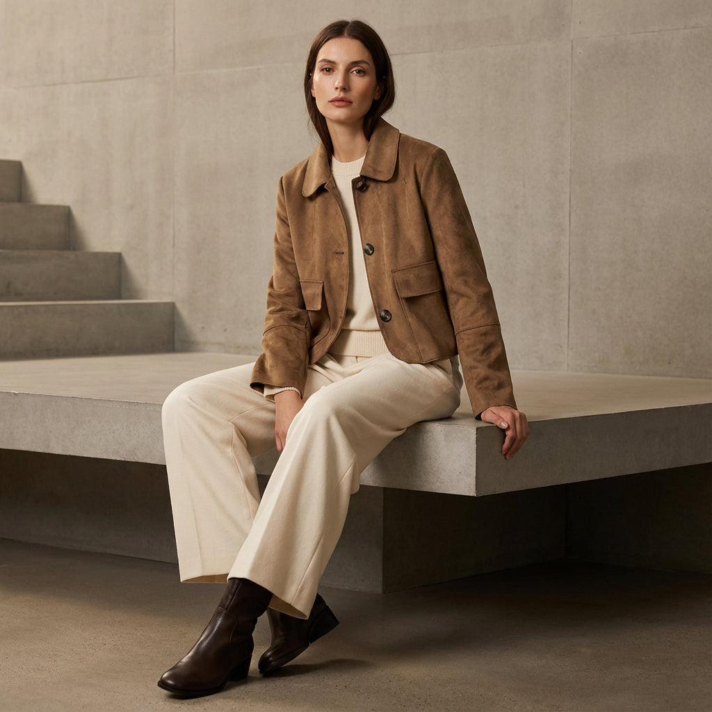 Haven Aria Women’s Cropped Jacket | Button-Front, Classic Collar