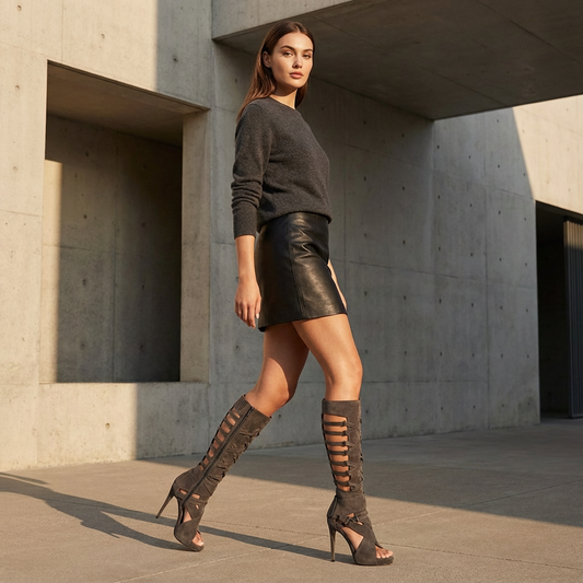 Sleek Women's High Heel Boots | Hollow Design, Elegant