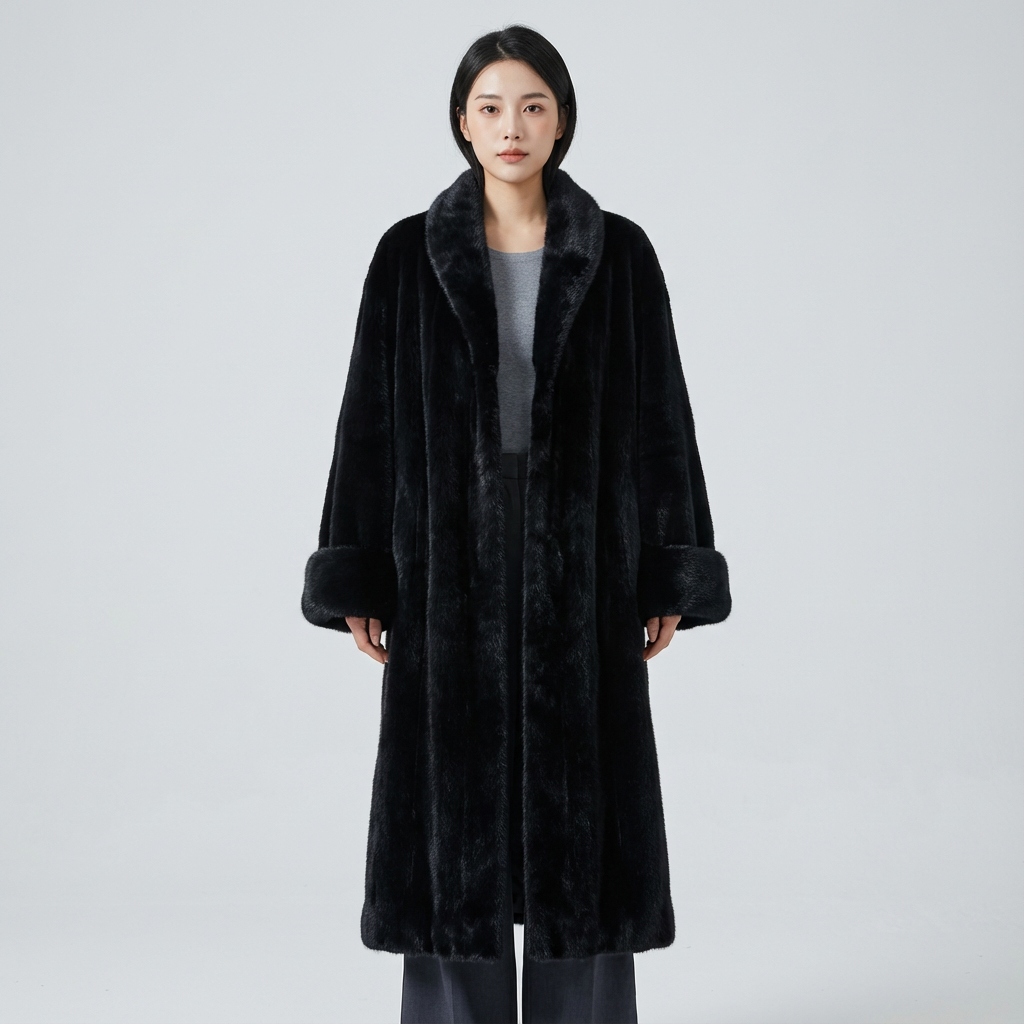 Lena Women's Faux Fur Long Coat | Shawl Collar, Wide Fur Cuffs