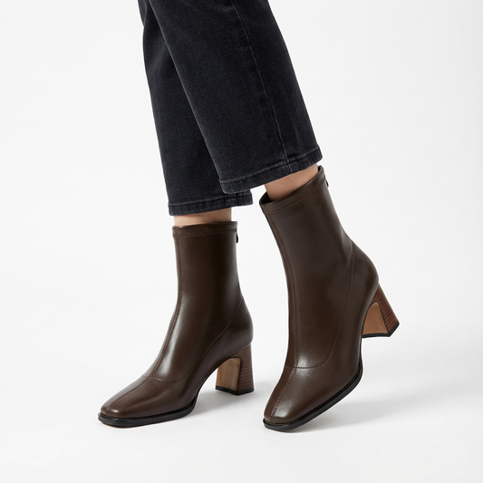 Vespera Women’s Square-Toe Ankle Boots | Sculpted Block Heel, Back-Zip Closure