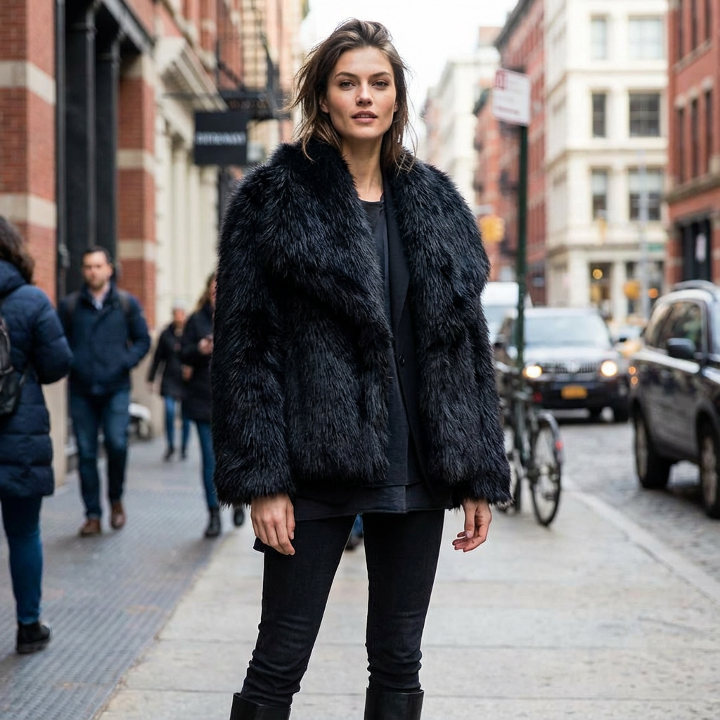 Jade Women’s Faux Fur Coat | Plush Texture, Wide Collar