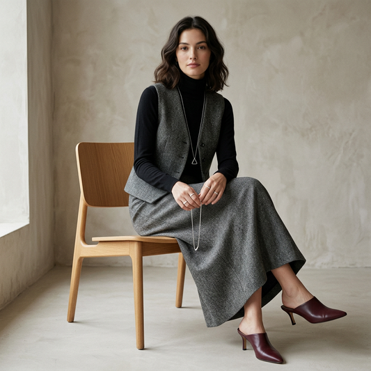 Ensemble costume pour femmes Elysia | Tweed gris décontracté, 3 pièces