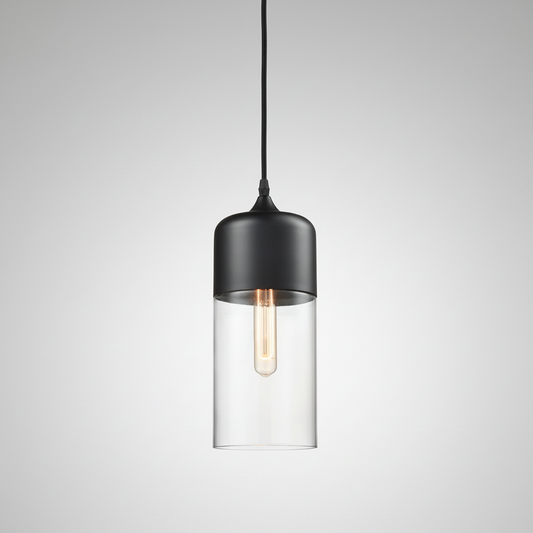 NordicGlow pendant light - Black and Clear, Nordic II tall cylinder shade