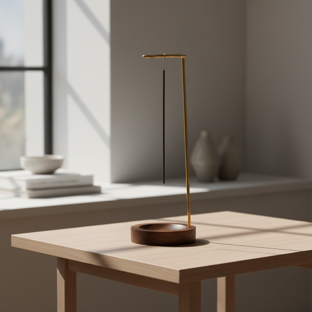 Wooden Incense Burner styled on a side table in a modern living room