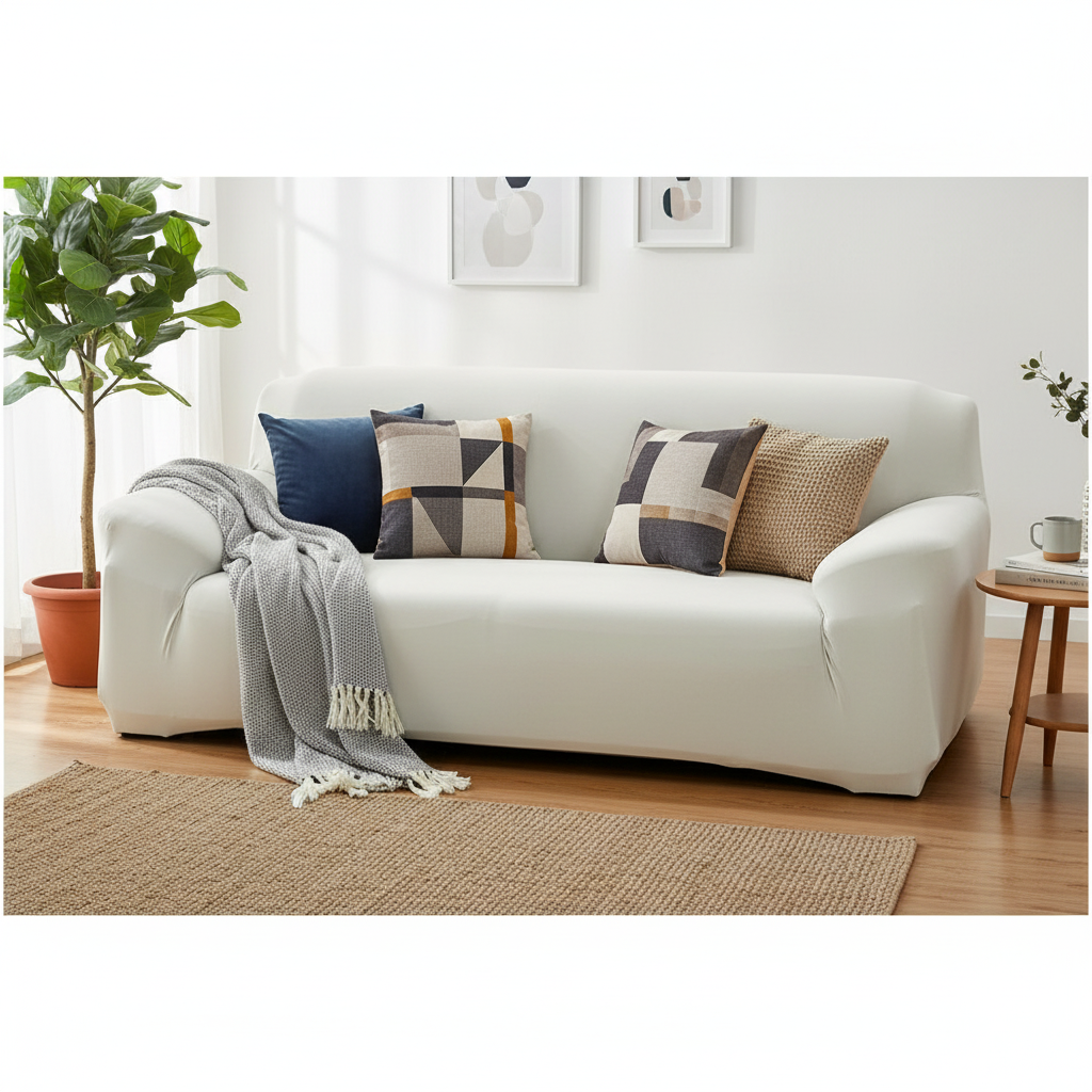 Alabaster Couch Cover styled in a modern living room