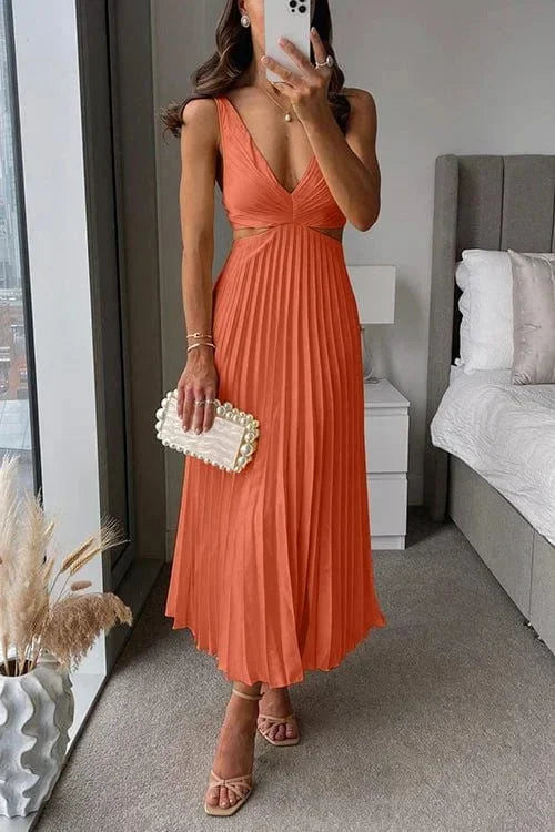 Rhea Women's Pleated Midi Dress - flat lay