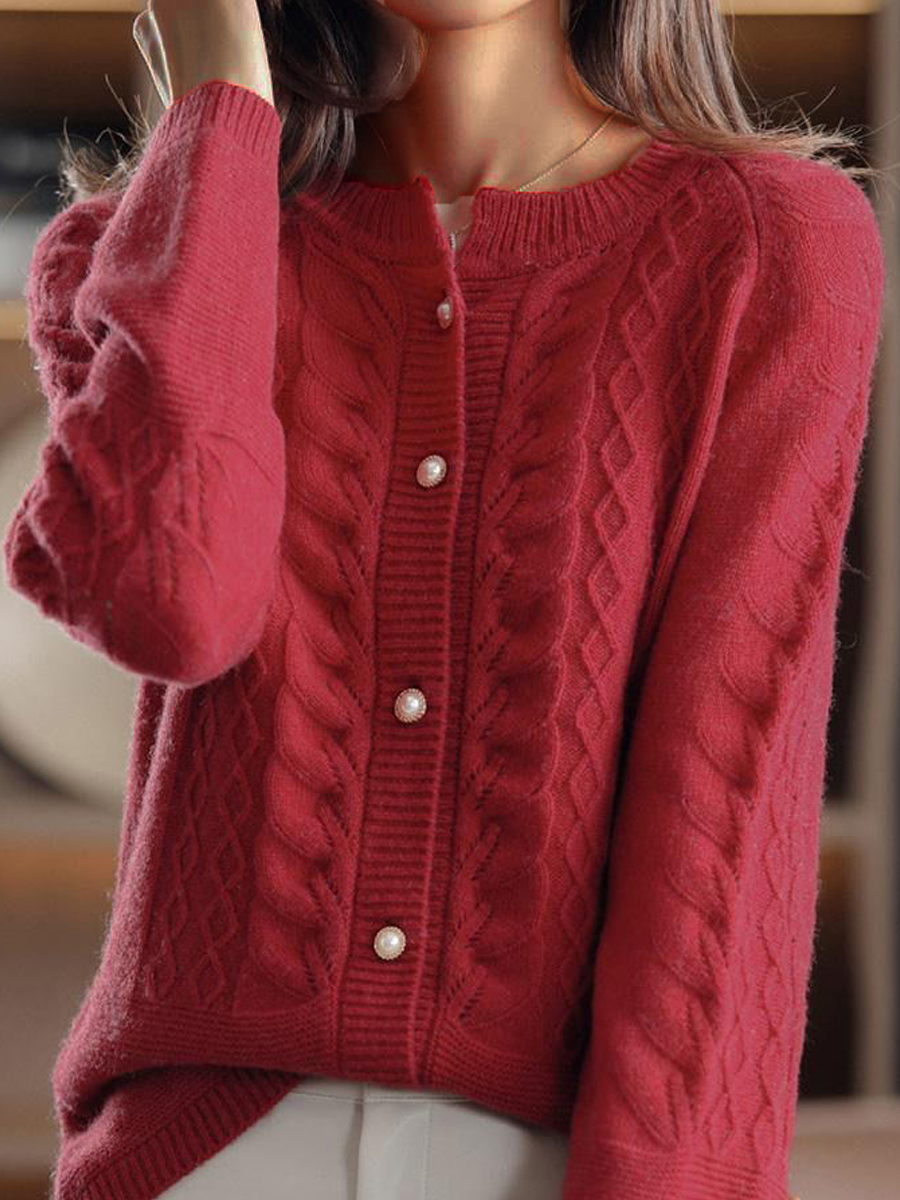 Elena Women's Cable Knit Cardigan - fabric and finish detail
