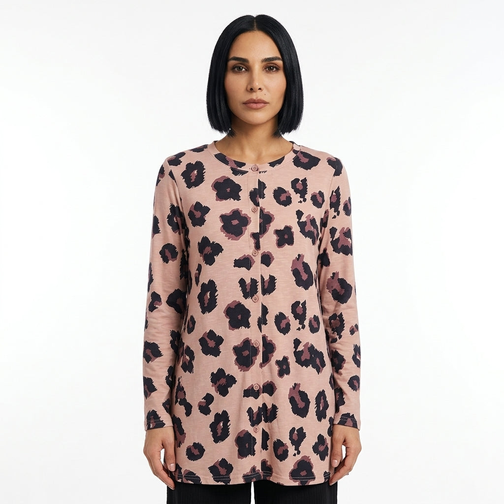 Cardigan long femme Dara | Boutonnage imprimé, tricot luxueux