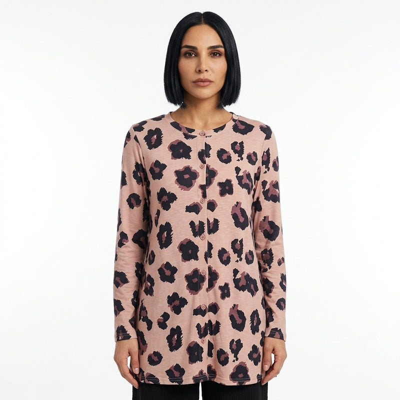 Cardigan long femme Dara | Boutonnage imprimé, tricot luxueux