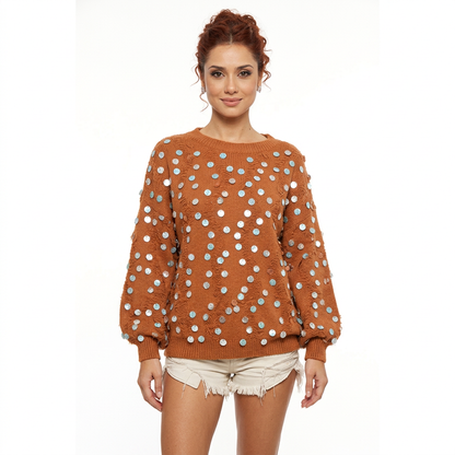 Elora Women's Spangled Sweater | Bishop Sleeves, Distressed Edge