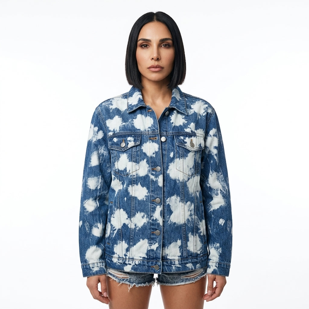 Luna Women's Denim Jacket | Cloud-Wash Tie-Dye, Oversized Fit