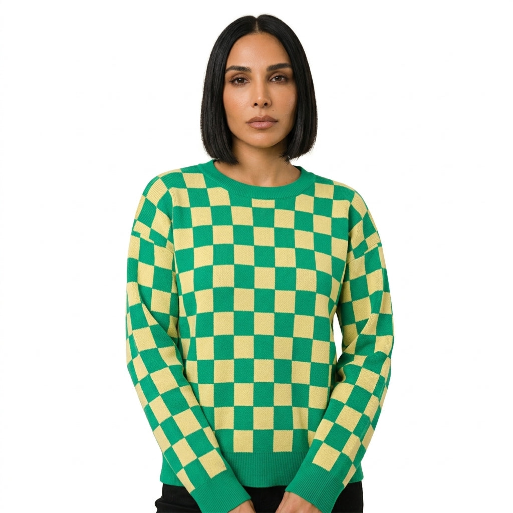 Pull femme Lyra | Damier audacieux, tricot doux