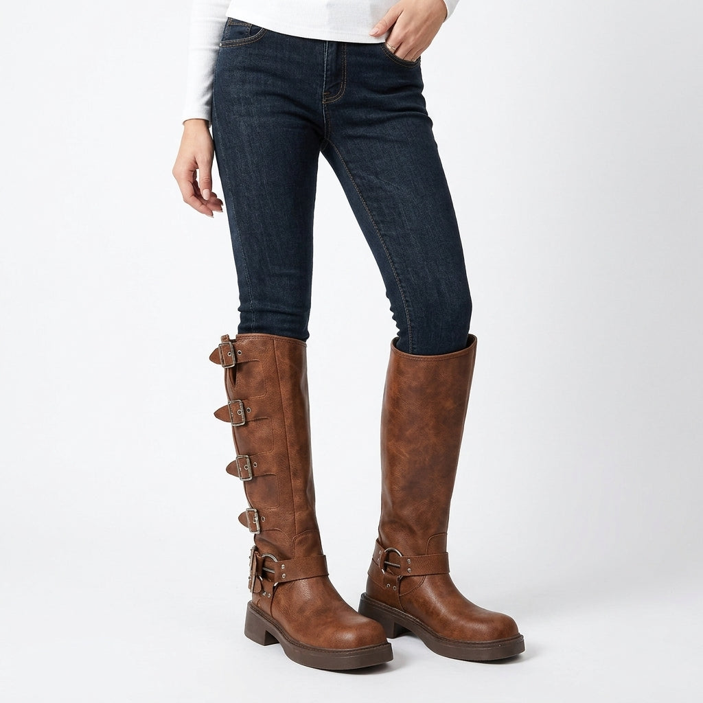 Rosa Women's Cowboy Boots | Leather Chunky Heel, Round Toe