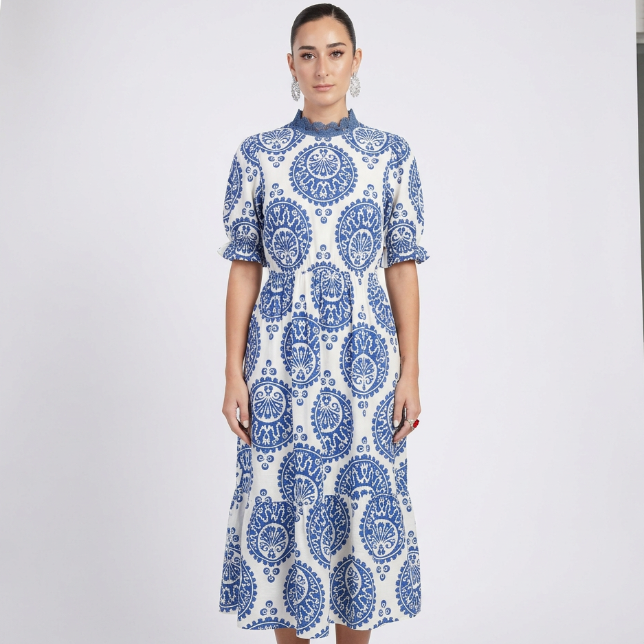 Uara Women's Midi Dress | Smocked Waist, Paisley Print