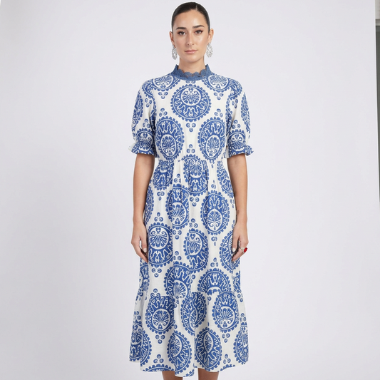 Uara Women's Midi Dress | Smocked Waist, Paisley Print