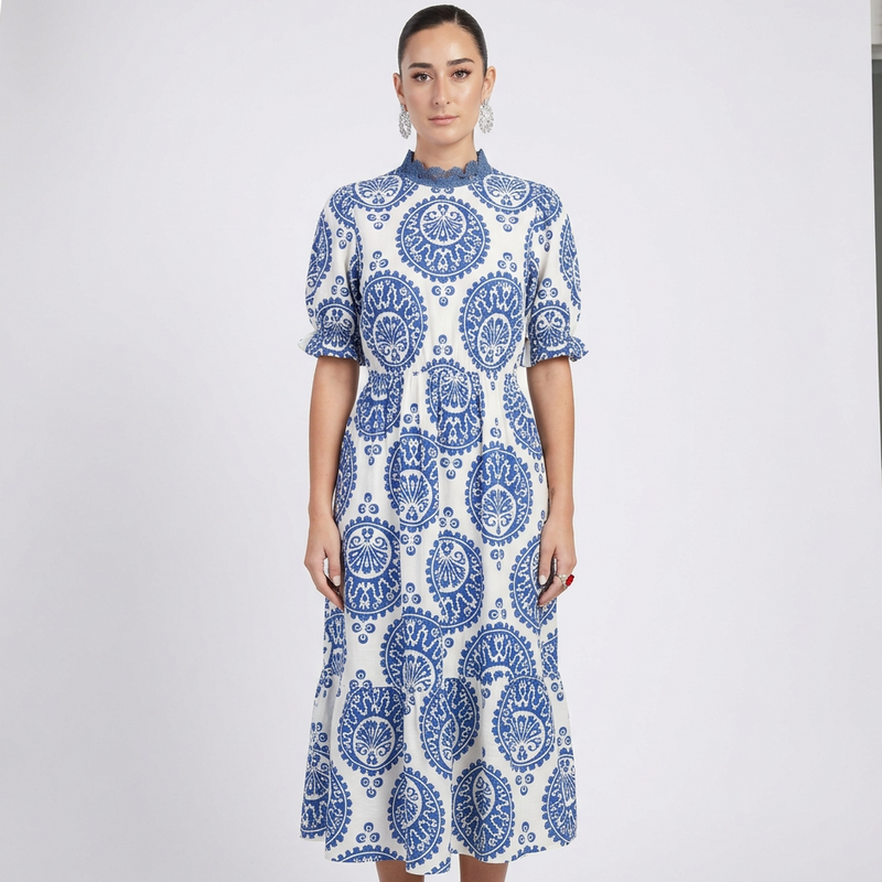 Uara Women's Midi Dress | Smocked Waist, Paisley Print