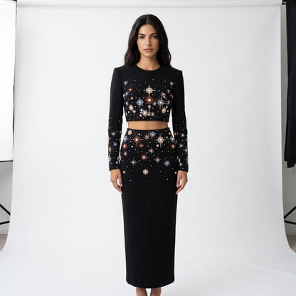 Conjunto de vestido para mujer Cora | Elegante de dos piezas, chaqueta de manga larga, falda lápiz