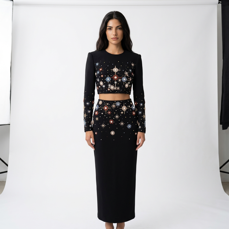 Conjunto de vestido para mujer Cora | Elegante de dos piezas, chaqueta de manga larga, falda lápiz